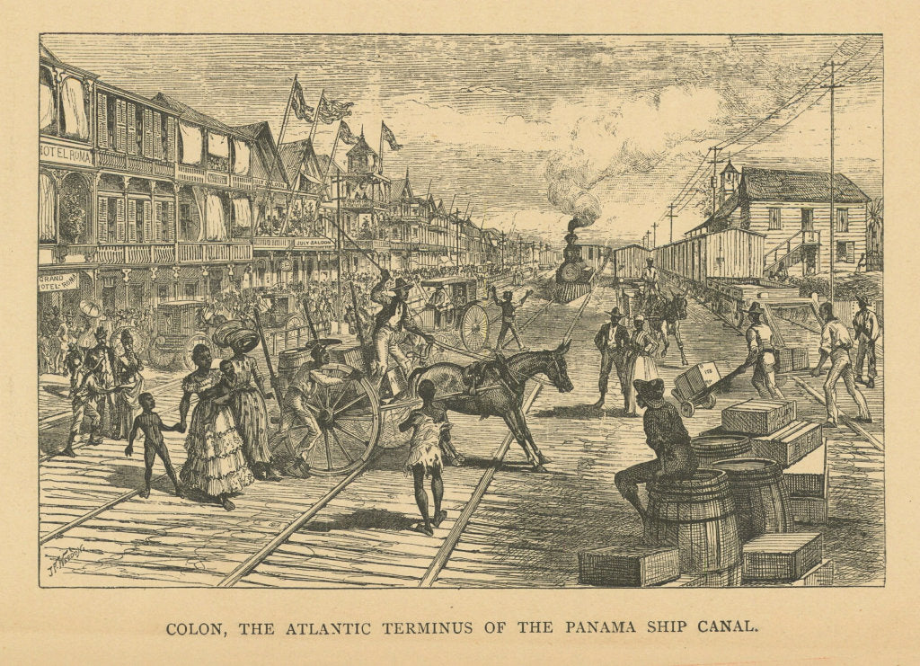 Colon, the Atlantic Terminus of the Panama Ship Canal 1889 old antique print